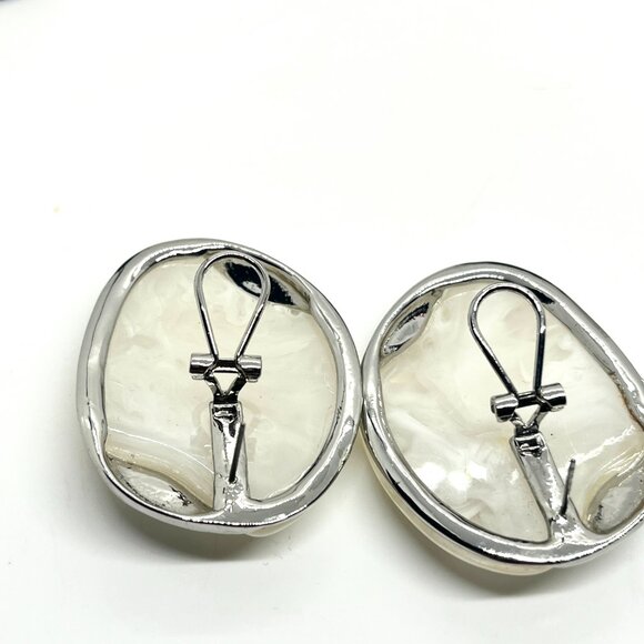 ABSTRACT MODERNIST LARGE Silver Tone Earrings Abstract Statement Pierced - Picture 12 of 12